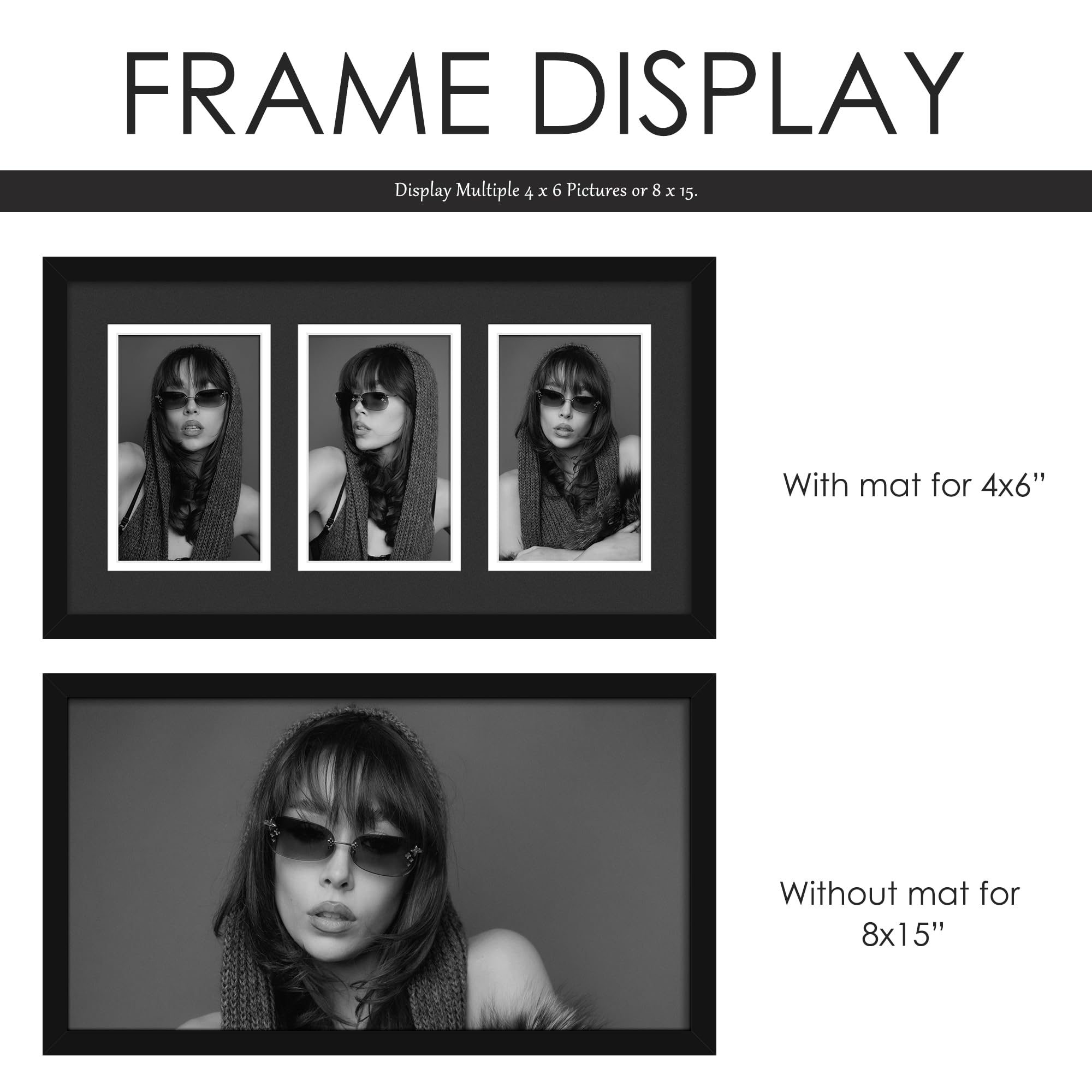 DUENPY 8x15 Collage Picture Frame, 4x6 Collage Picture Frame, Displays Three 4x6 inch Photos, Wall Decor Wall Hanging or Tableto